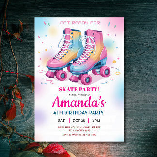 Invitation Retro Rainbow Roller Skate Anniversaire