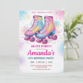 Invitation Retro Rainbow Roller Skate Anniversaire (Debout devant)