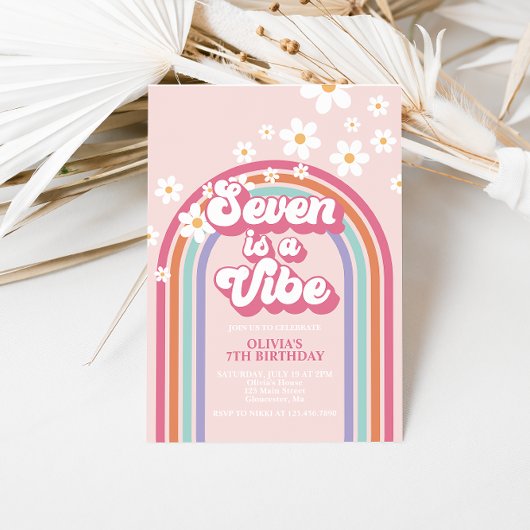 Invitation Retro Rainbow Seven est une Vibe 7e anniversaire
