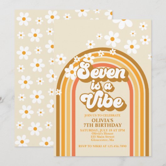 Invitation Retro Rainbow Seven est une Vibration Anniversaire (Devant / Derrière)