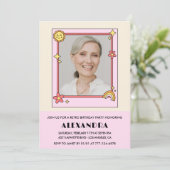 Invitation Retro Rainbow Sun Photo rose 87e anniversaire (Debout devant)
