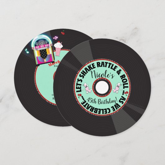 Invitation Retro Record 1950'S 50'S Cinquante Anniversaire (Devant / Derrière)