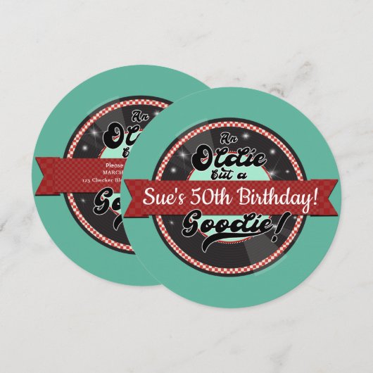 Invitation Retro Record Ribbon Cinquante's Anniversaire des a (Devant / Derrière)