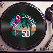 Invitation Retro Record Tropical Neon Flamant rose 50e annive