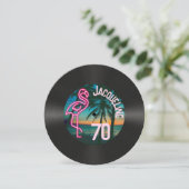 Invitation Retro Record Tropical Neon Flamant rose 70e annive (Debout devant)