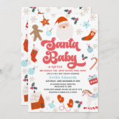 Invitation Retro Red Blue Boys Père Noël Baby shower bébé (Devant / Derrière)
