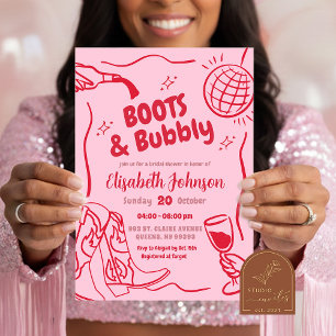 Invitation Retro Red Boots Roses et Bubbly Enterrement de Vie