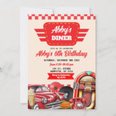 Invitation Retro Red Car 1950s Diner Party (Devant)