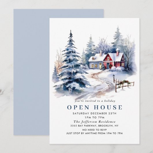 Invitation Retro Red Farm Grange Noël Open House (Devant / Derrière)