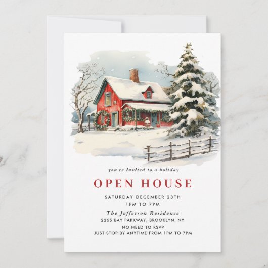 Invitation Retro Red Farm Grange Noël Open House (Devant)