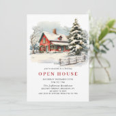 Invitation Retro Red Farm Grange Noël Open House (Debout devant)