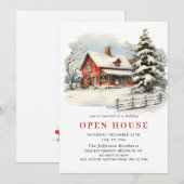 Invitation Retro Red Farm Grange Noël Open House (Devant / Derrière)