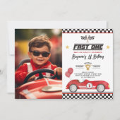 Invitation Retro Red Fast One Racing Car 1er Anniversaire Pho (Devant)