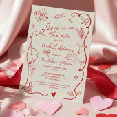 Invitation Retro Red Galentine Love in the air bridal shower