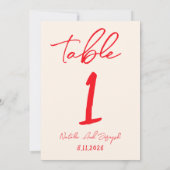Invitation Retro Red Hand Written Wedding Table Number (Dos)