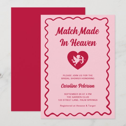 Invitation Retro Red Match Made in Heaven Cupid Bridal Shower (Devant / Derrière)