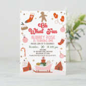 Invitation Retro Red Oh What Fun Noël 1er Anniversaire (Debout devant)