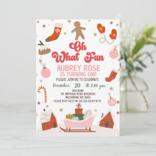 Invitation Retro Red Oh What Fun Noël 1er Anniversaire