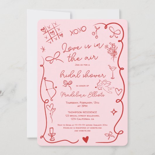 Invitation Retro Red Pink Love dans la douche nuptiale (Devant)
