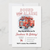 Invitation Retro Red Sound the Alarm Fire Truck Anniversaire (Devant)