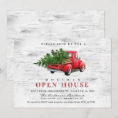 Invitation Retro Red Truck Birch Noël VACANCES OUVERTES MAISO (Devant / Derrière)