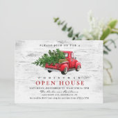 Invitation Retro Red Truck Birch Noël VACANCES OUVERTES MAISO (Debout devant)