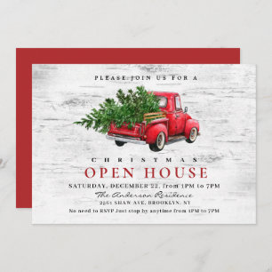 Invitation Retro Red Truck Birch Noël VACANCES OUVERTES MAISO