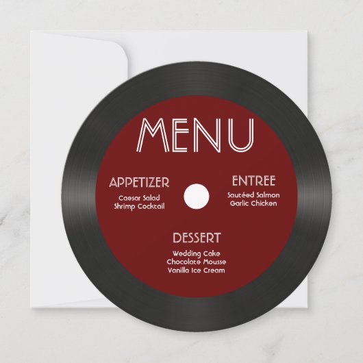 Invitation Retro Red Vinyl Record Noce Menu Réception (Devant)