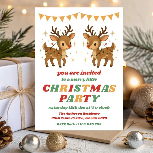 Invitation Retro Reindeer Editable Christmas Party