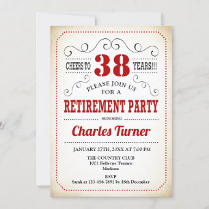 Invitation Retro Retirement Party - Crème rouge blanc