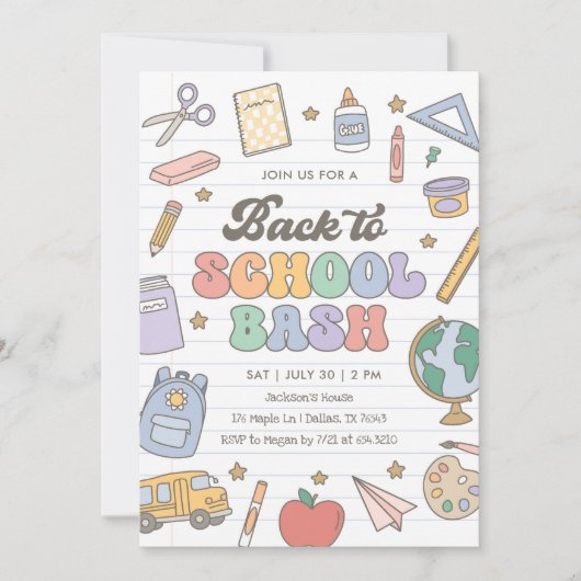 Invitation Retro Retour à l'école Bash (Devant)