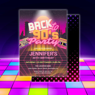 Invitation Retro Retour aux années 90 Neon Glow Birthday Part