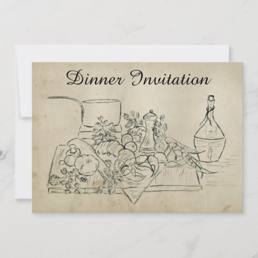 Invitation Retro Retro Répétition Papier Dîner Vin Homard (Devant)