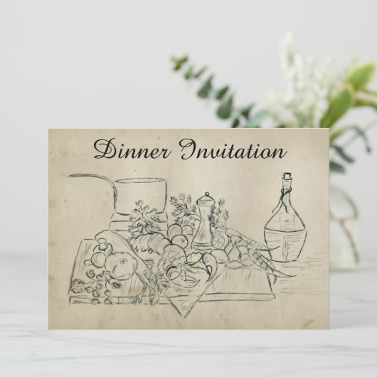 Invitation Retro Retro Répétition Papier Dîner Vin Homard (Debout devant)