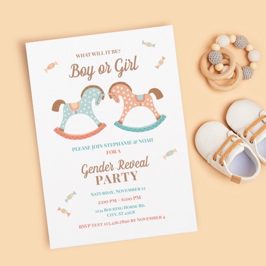 Invitation Retro Rocking Horse Baby Genre Revela