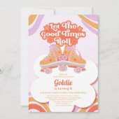 Invitation Retro Roller Patinage Anniversaire Fille laisser r (Devant)