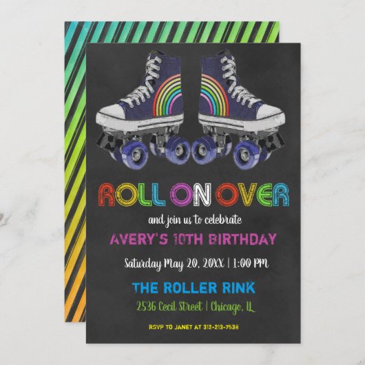 Invitation Retro Roller Skate Party (Devant / Derrière)