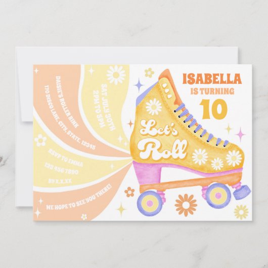 Invitation Retro Roller Sking Disco Anniversaire Fête (Devant)