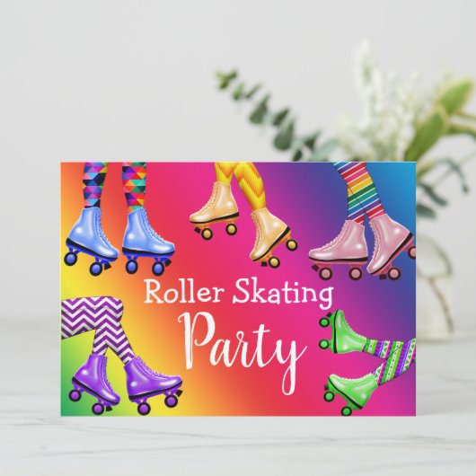 Invitation Retro Roller Sking fête d'anniversaire (Debout devant)