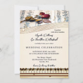 Invitation Retro Romantic Classical Music Rose Wedding (Devant)