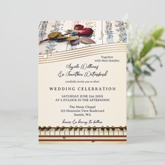 Invitation Retro Romantic Classical Music Rose Wedding (Debout devant)