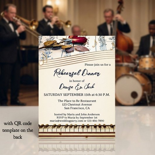 Invitation Retro Romantic Music Themed Rehearsal Dinner