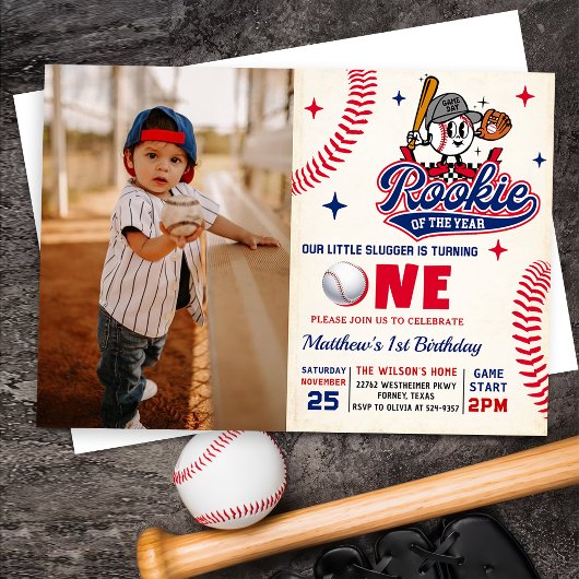 Invitation Retro Rookie de l'année Baseball 1er anniversaire
