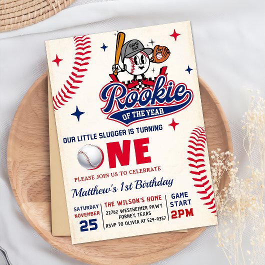 Invitation Retro Rookie de l'année Baseball 1er anniversaire
