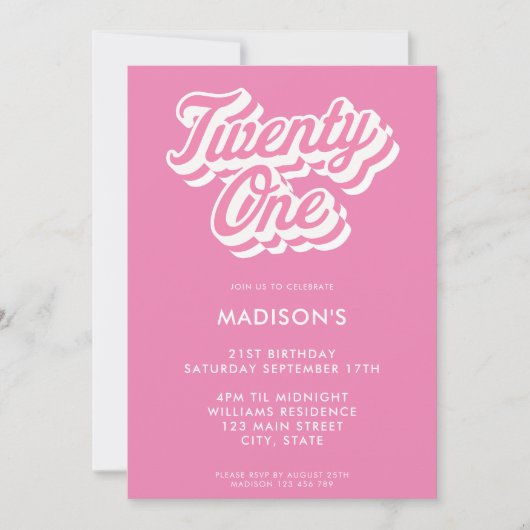 Invitation Retro rose 21e anniversaire (Devant)