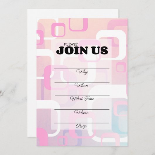 Invitation rétro rose à remplir multi-usage (Devant / Derrière)