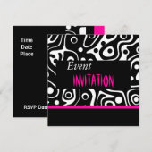 Invitation Rétro Rose Clair Sauvage Noir Blanc (Devant / Derrière)