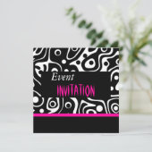 Invitation Rétro Rose Clair Sauvage Noir Blanc (Debout devant)
