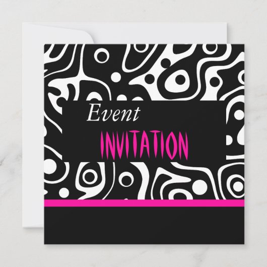 Invitation Rétro Rose Clair Sauvage Noir Blanc (Devant)