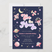 Invitation Retro rose deux l'espace lune Anniversaire (Devant)